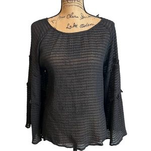 Umgee Sheer Black Check Blouse Tiered Sleeves sz Small